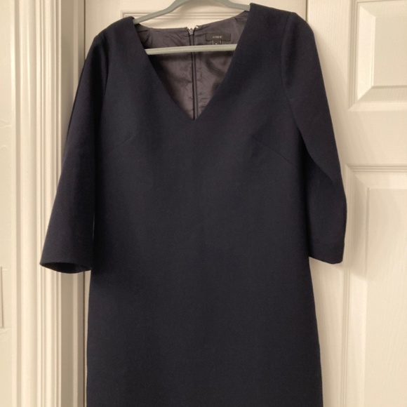 J. Crew Dark Navy wool V Neck Crepe Sheath Dress Lined 4 - Picture 7 of 9